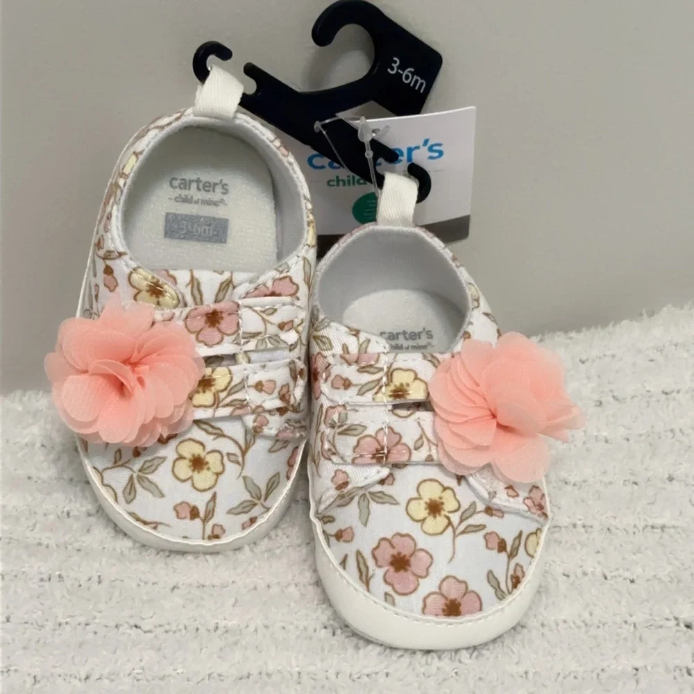 Carter's Floral Baby Shoes with Pink Flowers! Color: Salmon